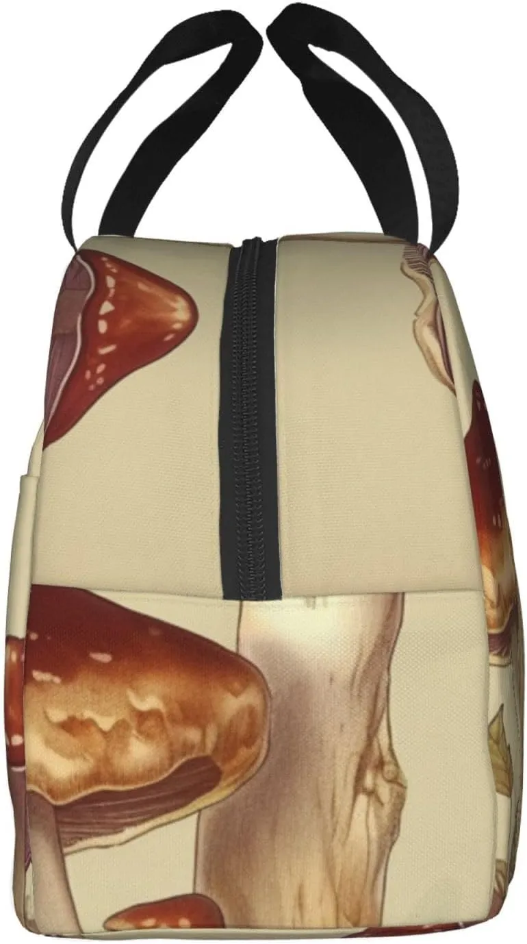 Vintage Edible Mushrooms print Tote Lunch Bag Handheld Aluminum Foil Thickened Insulated Bento Bag