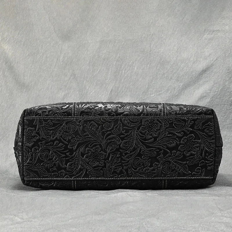 Vintage Embossed Leather Handbag – Women’s Shoulder Tote