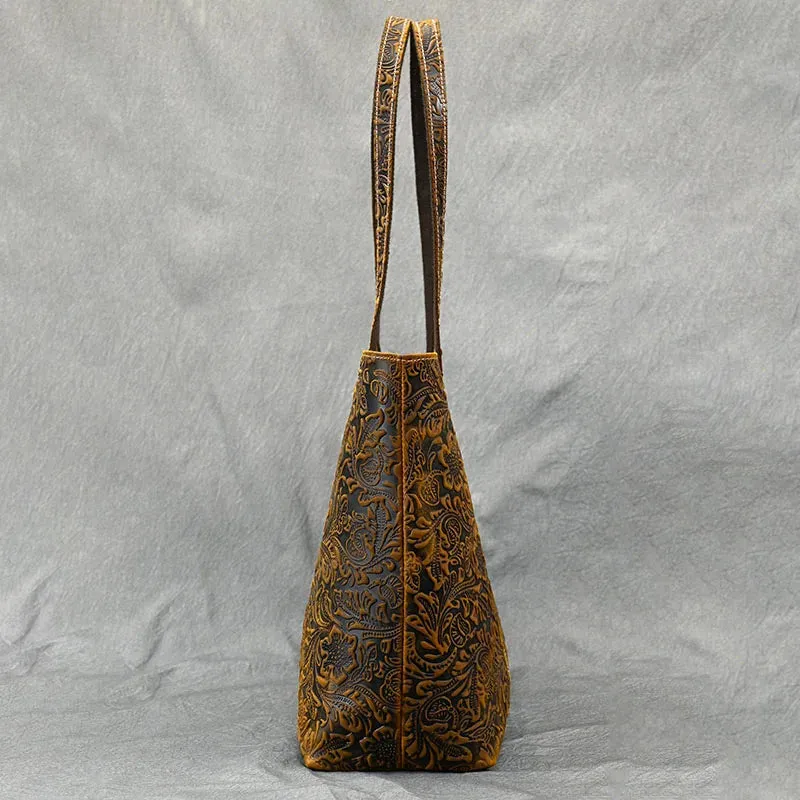 Vintage Embossed Leather Handbag – Women’s Shoulder Tote