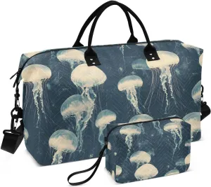 Vintage Jellyfish Duffel Bag for Travel Gym Sport, Weekender Travel Bags Carry on Overnight Bag