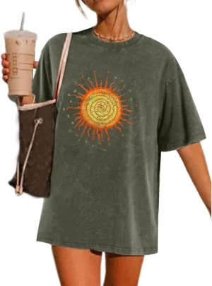 Vintage Oversized Sun Aesthetic Graphic Tees Distressed Band T Shirts for Women Boyfriend Baggy Casual Shirt Tops