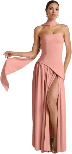 Vintage Scarf Bridesmaid Dresses for Women 2025 Satin Long Strapless Drop Waist Maxi Prom Dress RO308