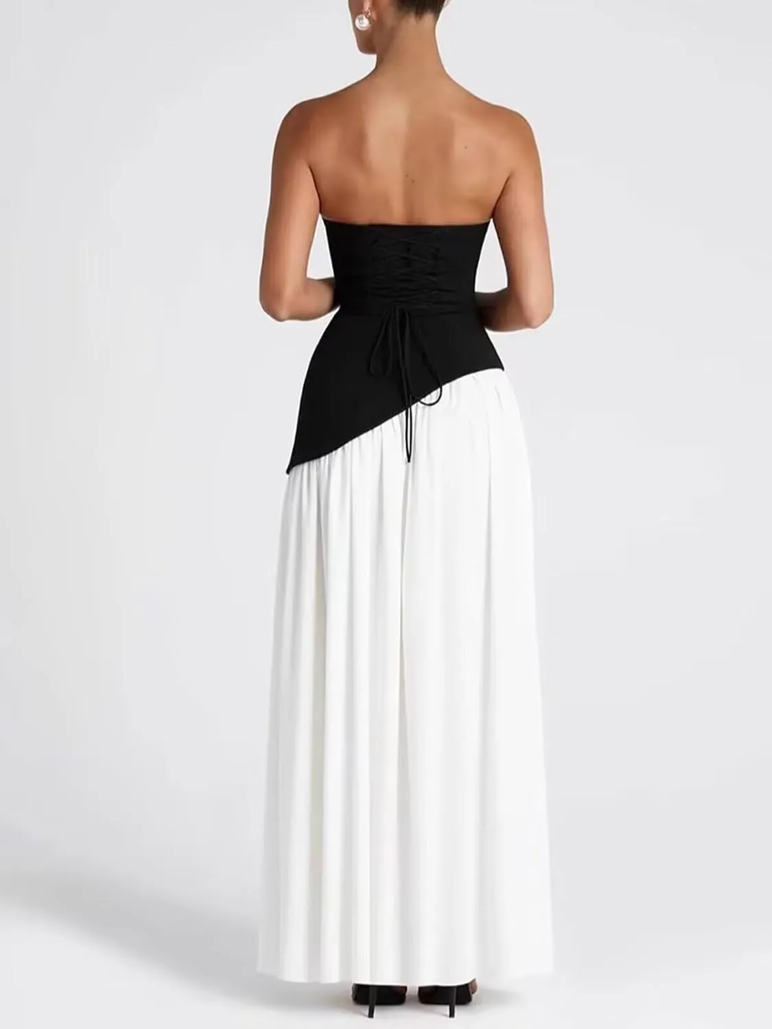 Vintage Scarf Bridesmaid Dresses for Women 2025 Satin Long Strapless Drop Waist Maxi Prom Dress RO308
