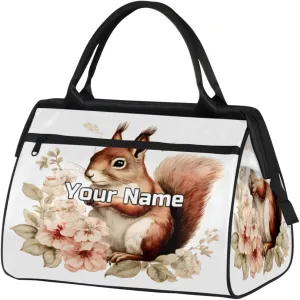 Vintage Squirrel Travel Duffel Bag, Personalized Sports Gym Bag Custom for Women and Men Waterproof Overnight Weekender Carry On Tote Bags for Airplanes, Traveling, Gym, Football, Hospital Bag