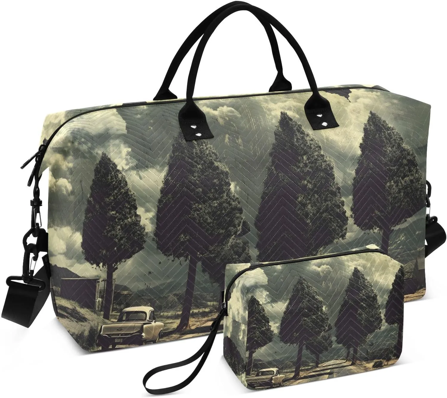 Vintage Street Car Tree Duffel Bag for Travel Gym Sport, Weekender Travel Bags Carry on Overnight Bag