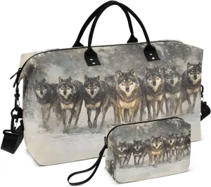 Vintage Wolf Duffel Bag for Travel Gym Sport, Weekender Travel Bags Carry on Overnight Bag