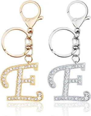 VIQWYIC 2 Pack Initial Letter Keychain for Women Girls, Bling Rhinestones A-Z Alphabet Keyring Handbags Charms (Gold&Silver)