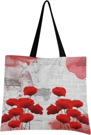visesunny Women Extra Large Tote Bag Poppy Grunge Urban Wall Shoulder Bags Ladies Beach Travel Reusable Grocery Shopping Portable Storage Handbag