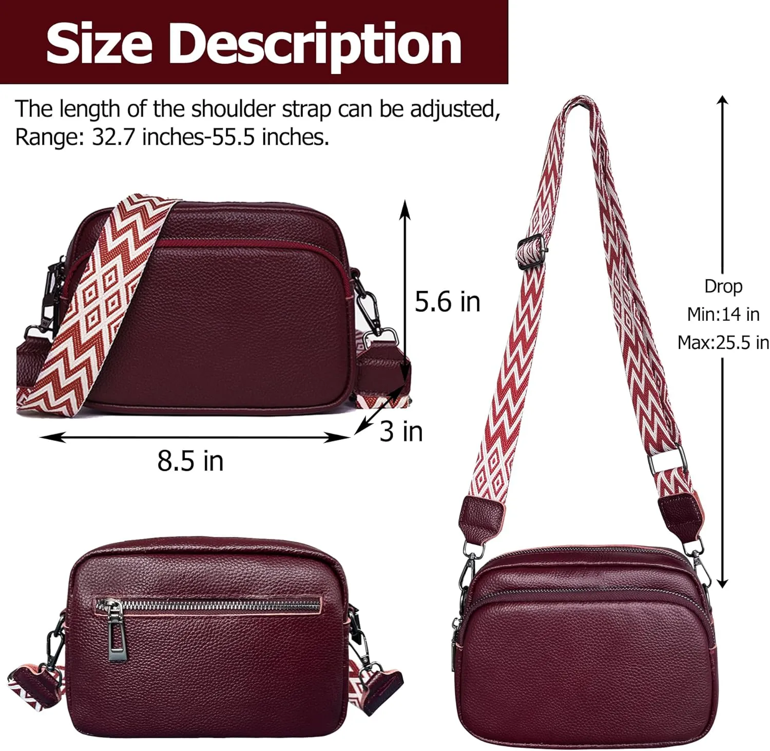 VODIU Crossbody Bags for Women Purses Handbags Leather Shoulder Bag with Guitar Strap Cross Body Bag for Woman Trendy Purse