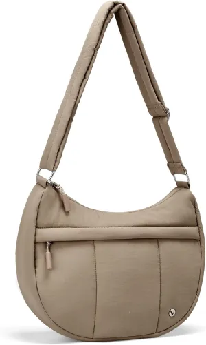 VONAL Puffer Crescent Crossbody Bag for Women Lightweight Nylon Quilted Waterproof Shoulder Purses with Adjustable Strap