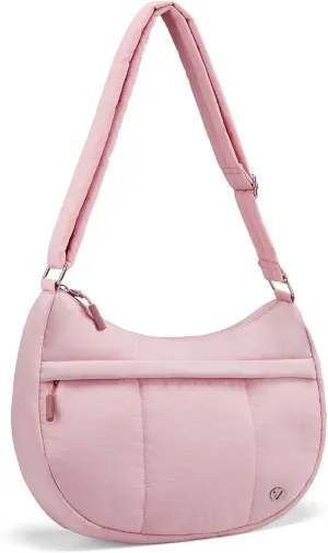 VONAL Puffer Crescent Crossbody Bag for Women Lightweight Nylon Quilted Waterproof Shoulder Purses with Adjustable Strap