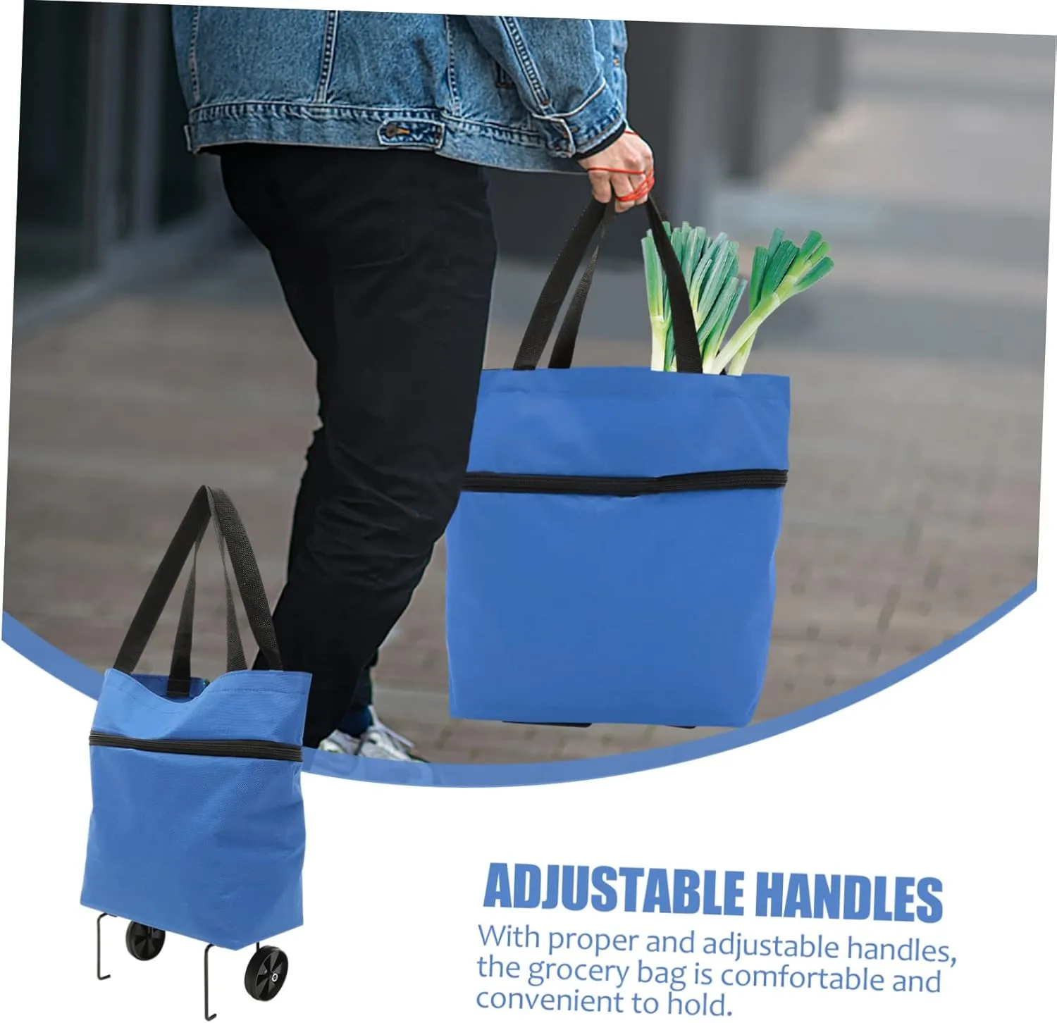 VOSAREA Storage Bag with Wheels Large Travel Tote Bag Folding Grocery Bag Fold up Carts with Wheels Foldable