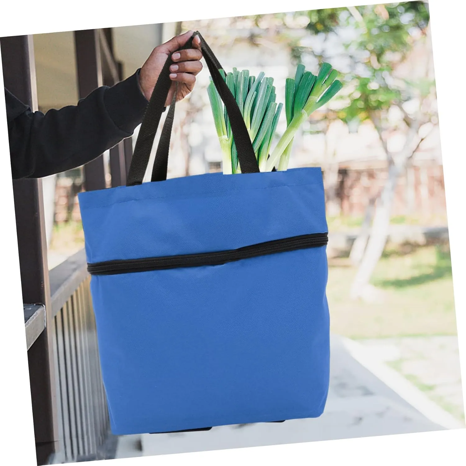 VOSAREA Storage Bag with Wheels Large Travel Tote Bag Folding Grocery Bag Fold up Carts with Wheels Foldable