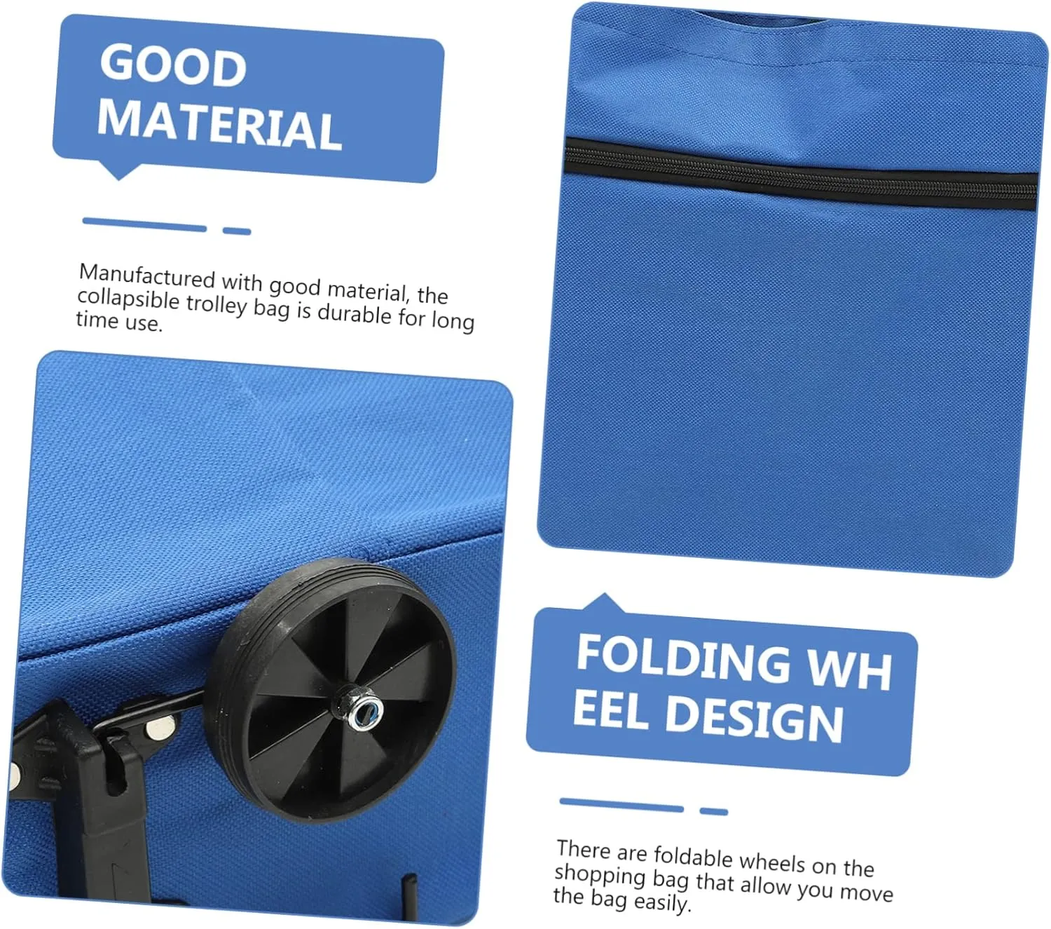 VOSAREA Storage Bag with Wheels Large Travel Tote Bag Folding Grocery Bag Fold up Carts with Wheels Foldable