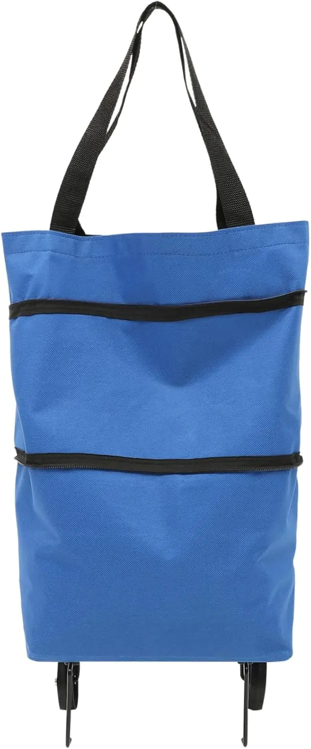 VOSAREA Storage Bag with Wheels Large Travel Tote Bag Folding Grocery Bag Fold up Carts with Wheels Foldable