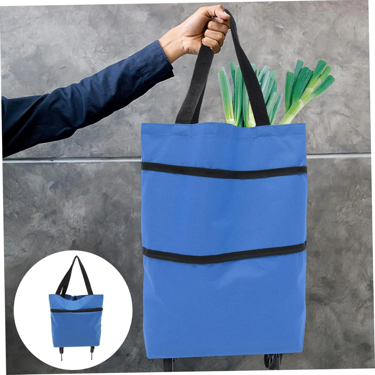 VOSAREA Storage Bag with Wheels Large Travel Tote Bag Folding Grocery Bag Fold up Carts with Wheels Foldable