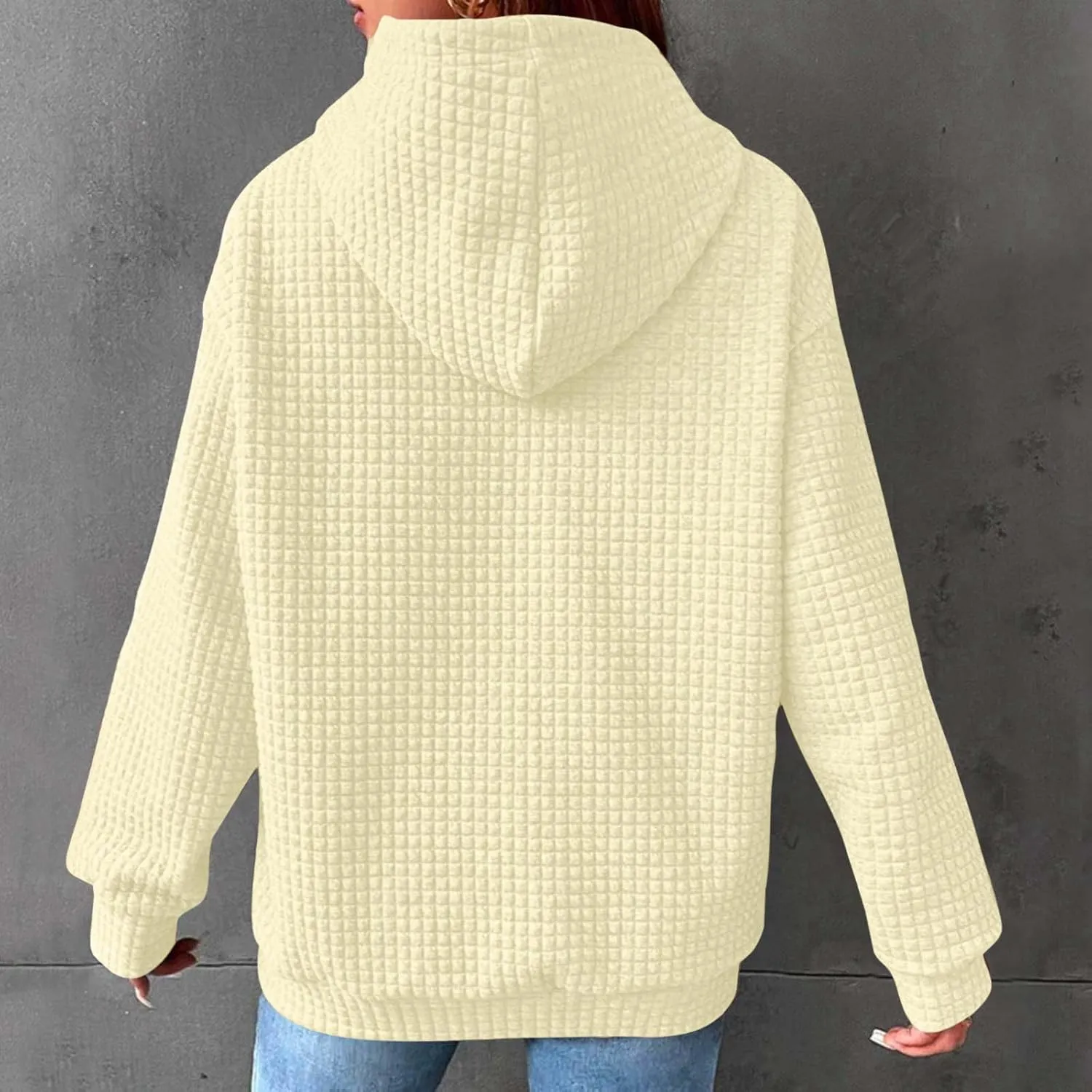 Waffle Hooded Sweatshirts for Women Long Sleeve Fall Hoodies Womens Plain Pullover Sweatshirt Trendy 2024