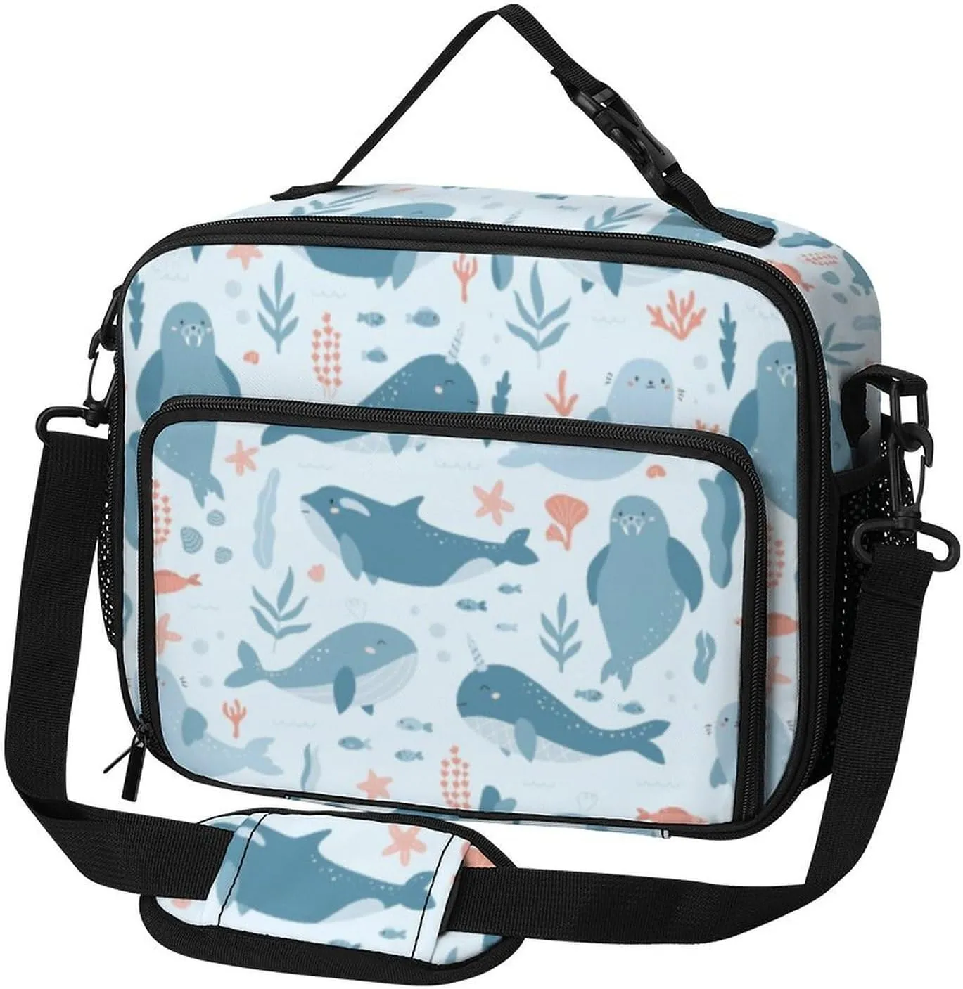 Walrus Animal Ocean Pattern Lunch Bag Insulated Lunch Tote Shoulder Bag for Men Women Work Travel Picnic