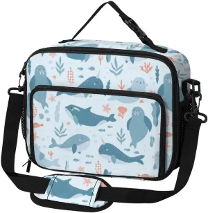 Walrus Animal Ocean Pattern Lunch Bag Insulated Lunch Tote Shoulder Bag for Men Women Work Travel Picnic