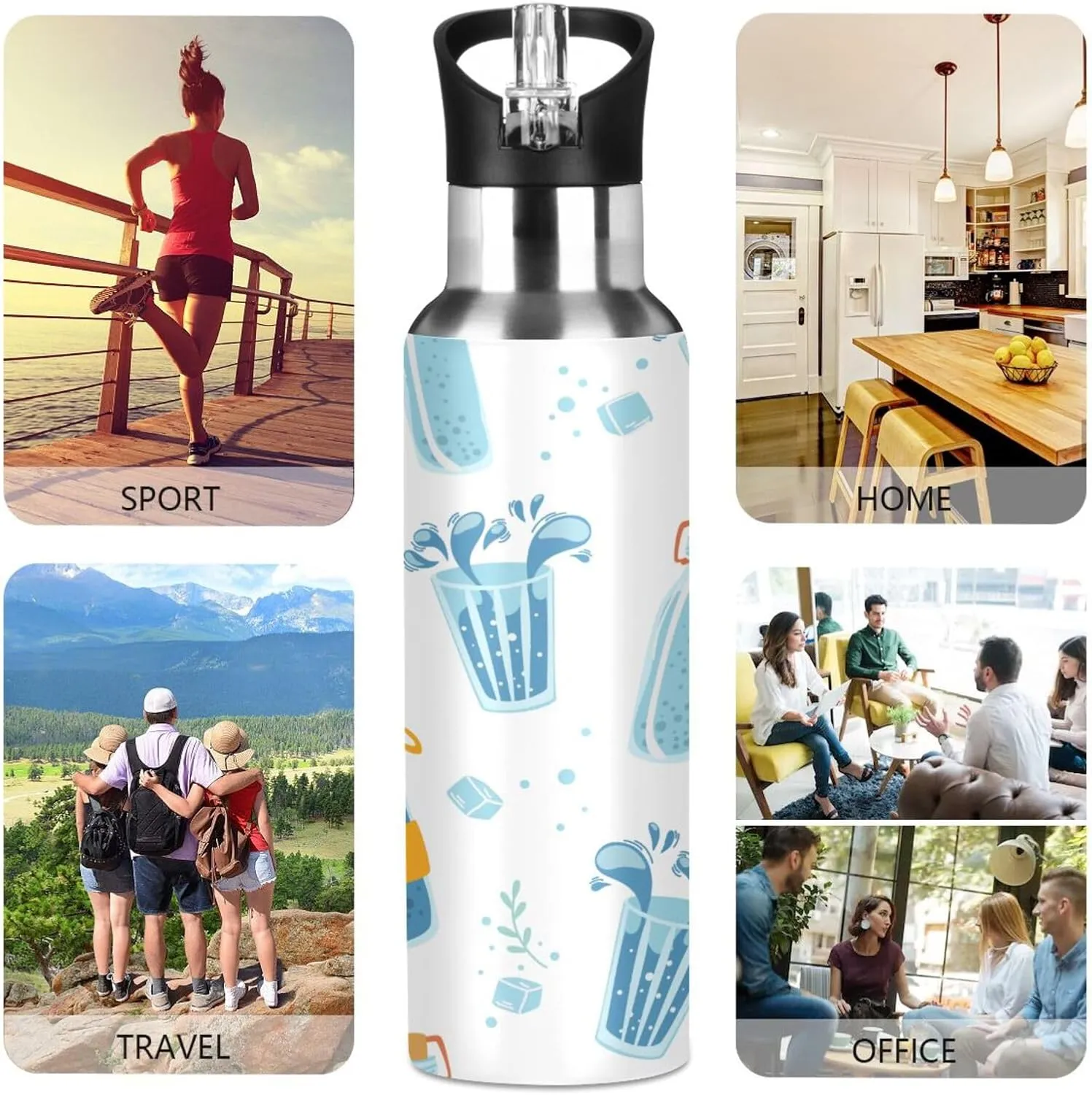 Water Bottles Containers Water Bottle with Straw Lid, BPA Free Leakproof Vacuum Insulated Stainless Steel, 20 Oz Hot Cold Thermal Flask Drinking Bottle for Gym Fitness Outdoor Sport
