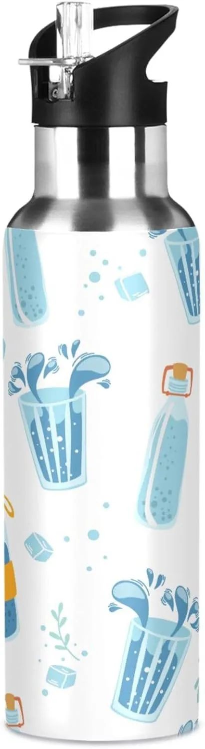 Water Bottles Containers Water Bottle with Straw Lid, BPA Free Leakproof Vacuum Insulated Stainless Steel, 20 Oz Hot Cold Thermal Flask Drinking Bottle for Gym Fitness Outdoor Sport
