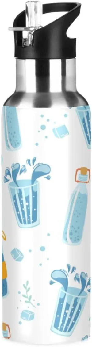Water Bottles Containers Water Bottle with Straw Lid, BPA Free Leakproof Vacuum Insulated Stainless Steel, 20 Oz Hot Cold Thermal Flask Drinking Bottle for Gym Fitness Outdoor Sport