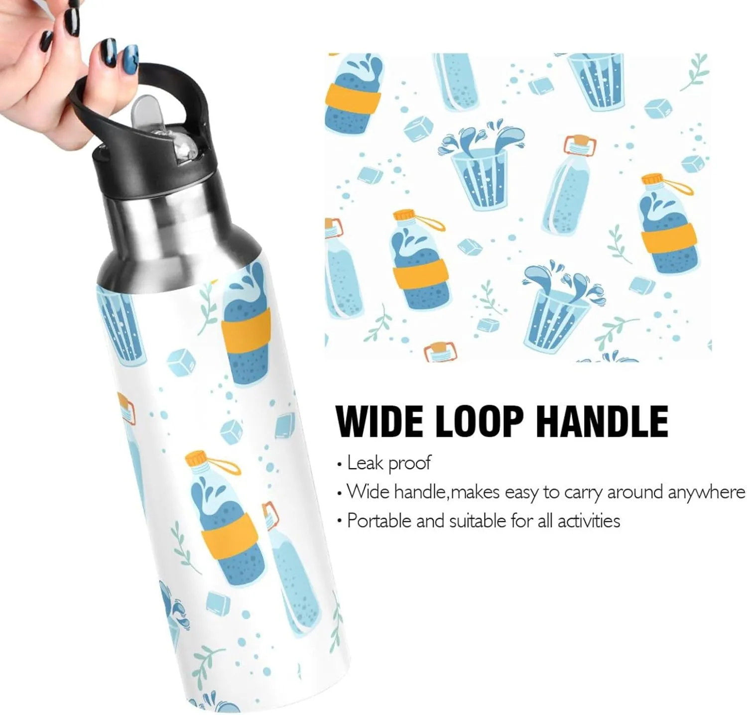 Water Bottles Containers Water Bottle with Straw Lid, BPA Free Leakproof Vacuum Insulated Stainless Steel, 20 Oz Hot Cold Thermal Flask Drinking Bottle for Gym Fitness Outdoor Sport