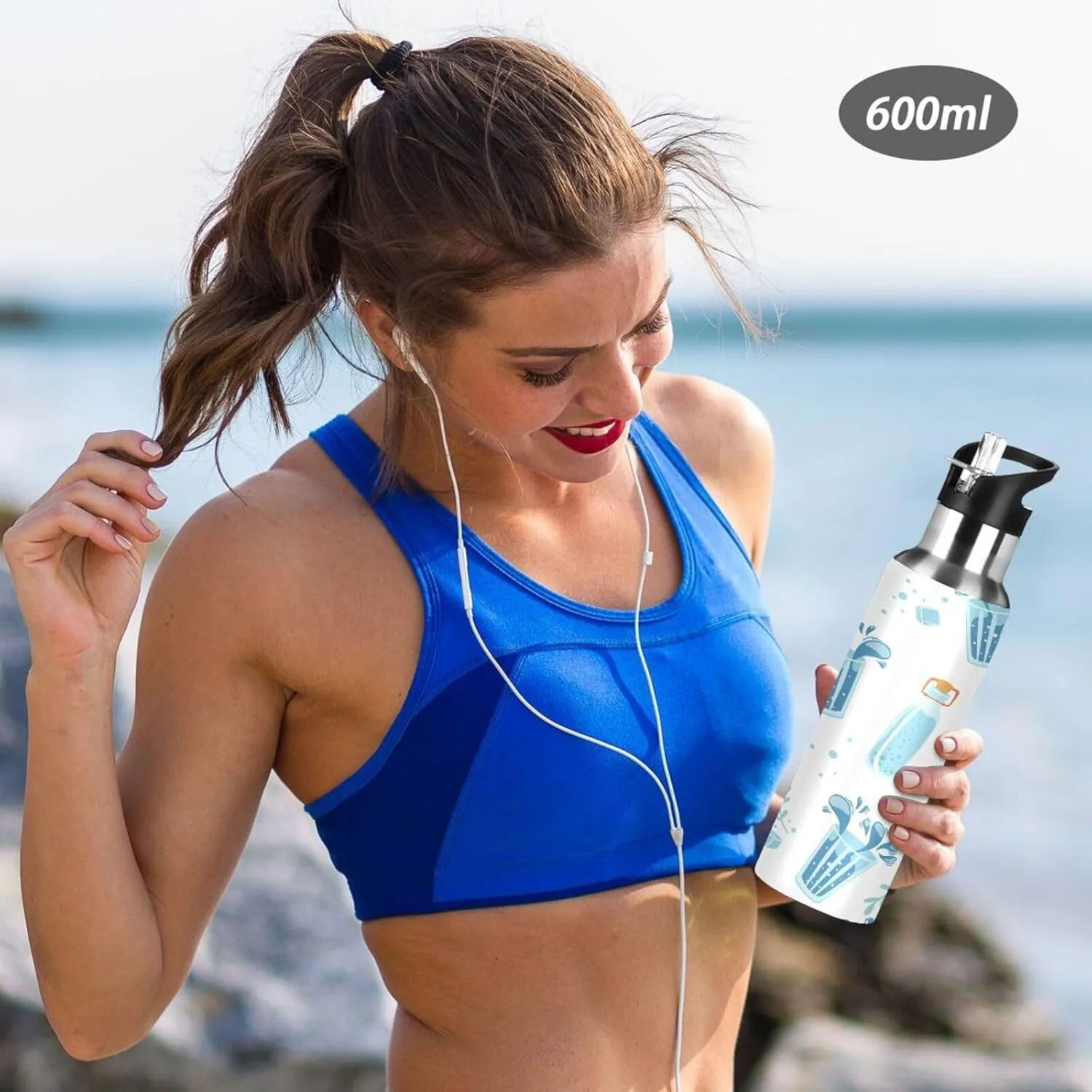 Water Bottles Containers Water Bottle with Straw Lid, BPA Free Leakproof Vacuum Insulated Stainless Steel, 20 Oz Hot Cold Thermal Flask Drinking Bottle for Gym Fitness Outdoor Sport