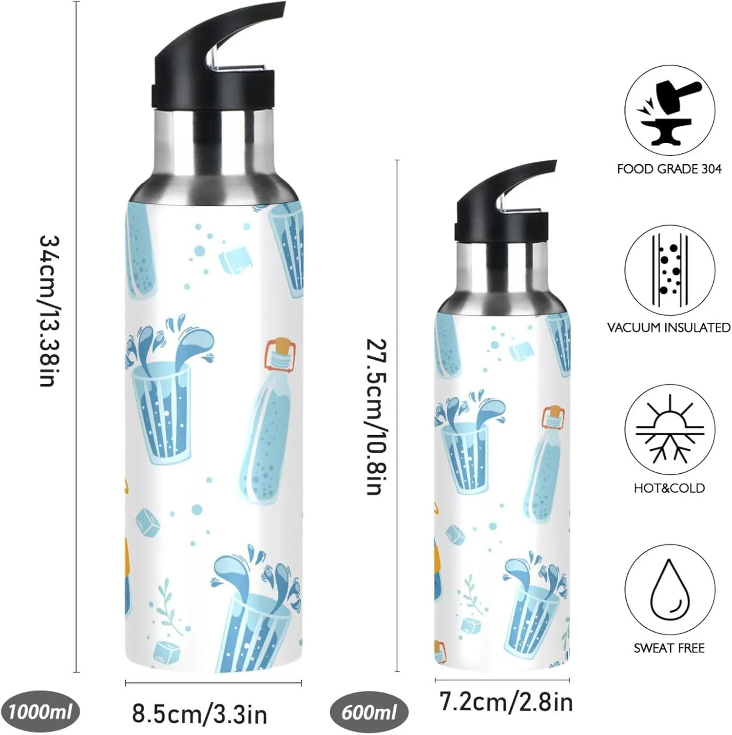 Water Bottles Containers Water Bottle with Straw Lid, BPA Free Leakproof Vacuum Insulated Stainless Steel, 20 Oz Hot Cold Thermal Flask Drinking Bottle for Gym Fitness Outdoor Sport