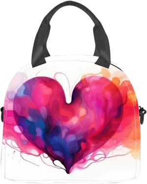 Watercolor abstract heart pink tones beautiful artistic streaks and Insulated Adult Lunch Bag with Shoulder Strap for Women Lightweight Reusable Portable Freezable Lunch Tote Bag for Work Picnic