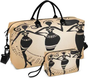 Watercolor African Women Dancers Travel Duffel Bag with Toiletry Bag Weekender Bag for Carry on Sports Gym Bag for Sports Yoga Gym