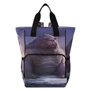Watercolor Artwork Walrus Diaper Bag Travel Backpack Large Capacity Tote Mom Bags for Dad Women Girls