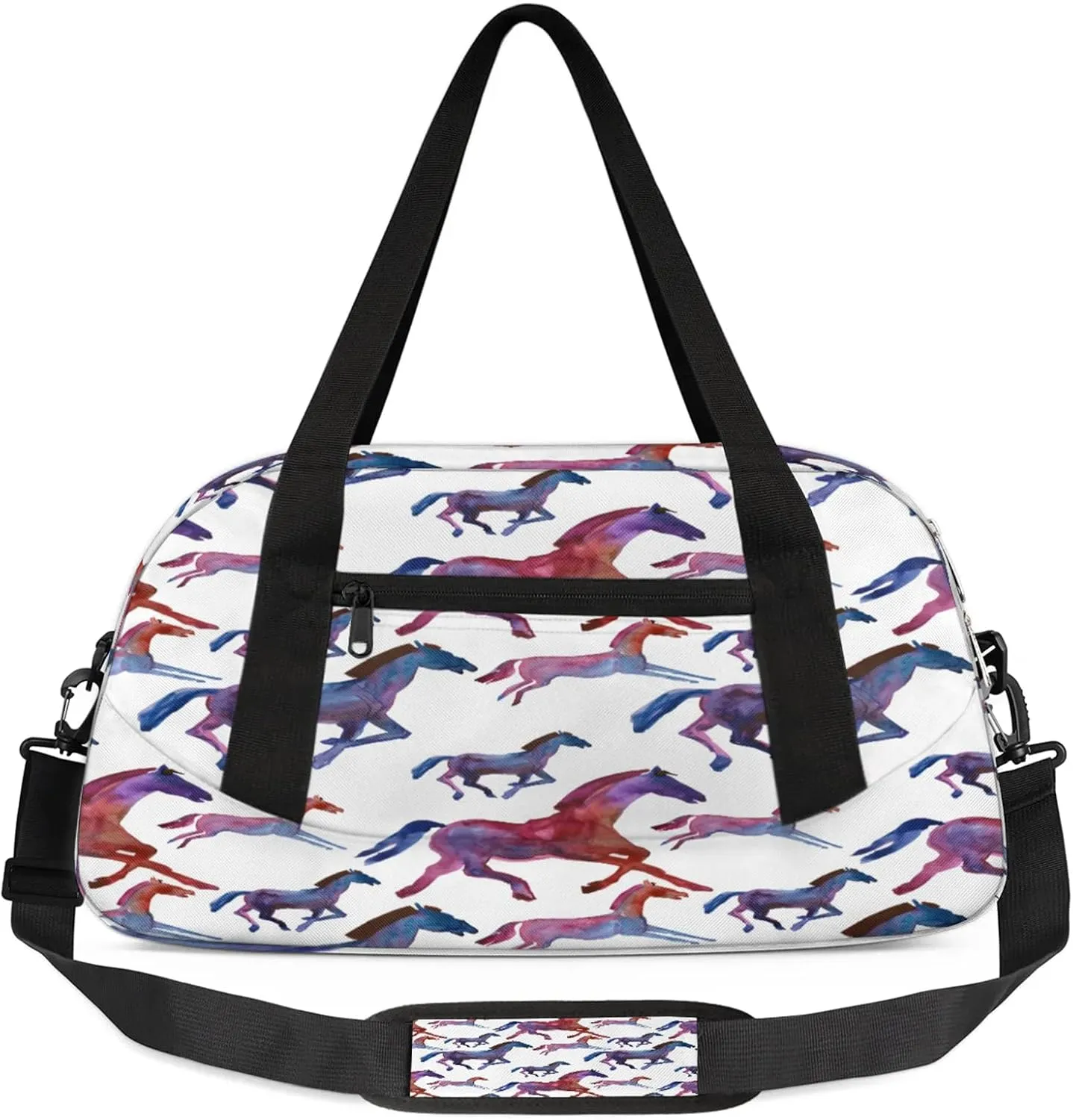 Watercolor Horse Kids Duffel Bag Lightweight Waterproof Sports Gym Bag with Front Zipper Pocket Foldable Weekender Overnight Bag for School Practice Gymnastic Ballet