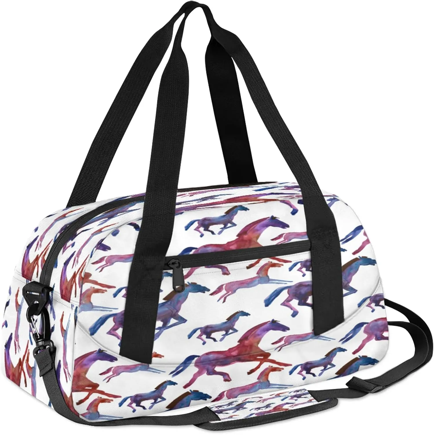 Watercolor Horse Kids Duffel Bag Lightweight Waterproof Sports Gym Bag with Front Zipper Pocket Foldable Weekender Overnight Bag for School Practice Gymnastic Ballet