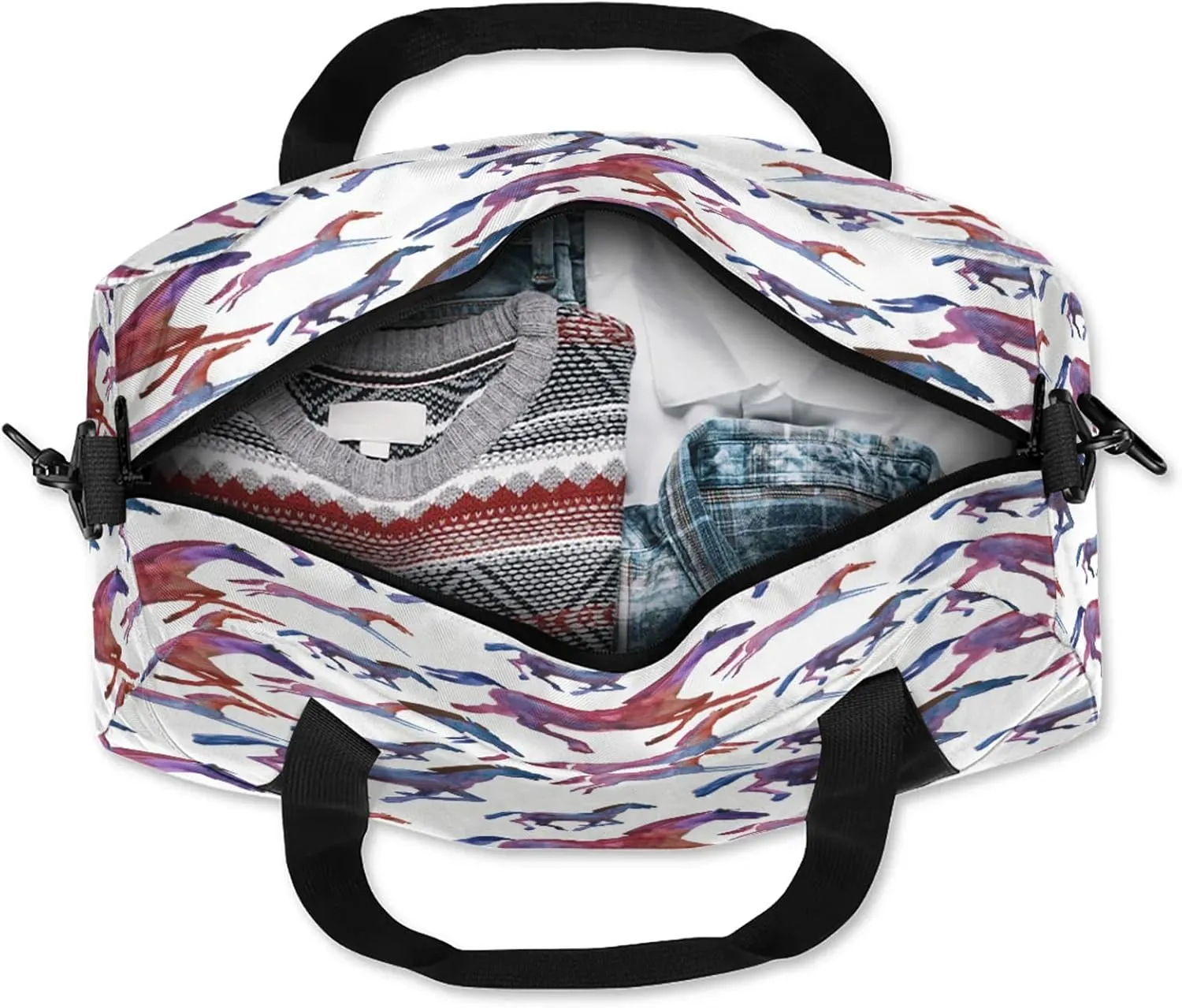 Watercolor Horse Kids Duffel Bag Lightweight Waterproof Sports Gym Bag with Front Zipper Pocket Foldable Weekender Overnight Bag for School Practice Gymnastic Ballet