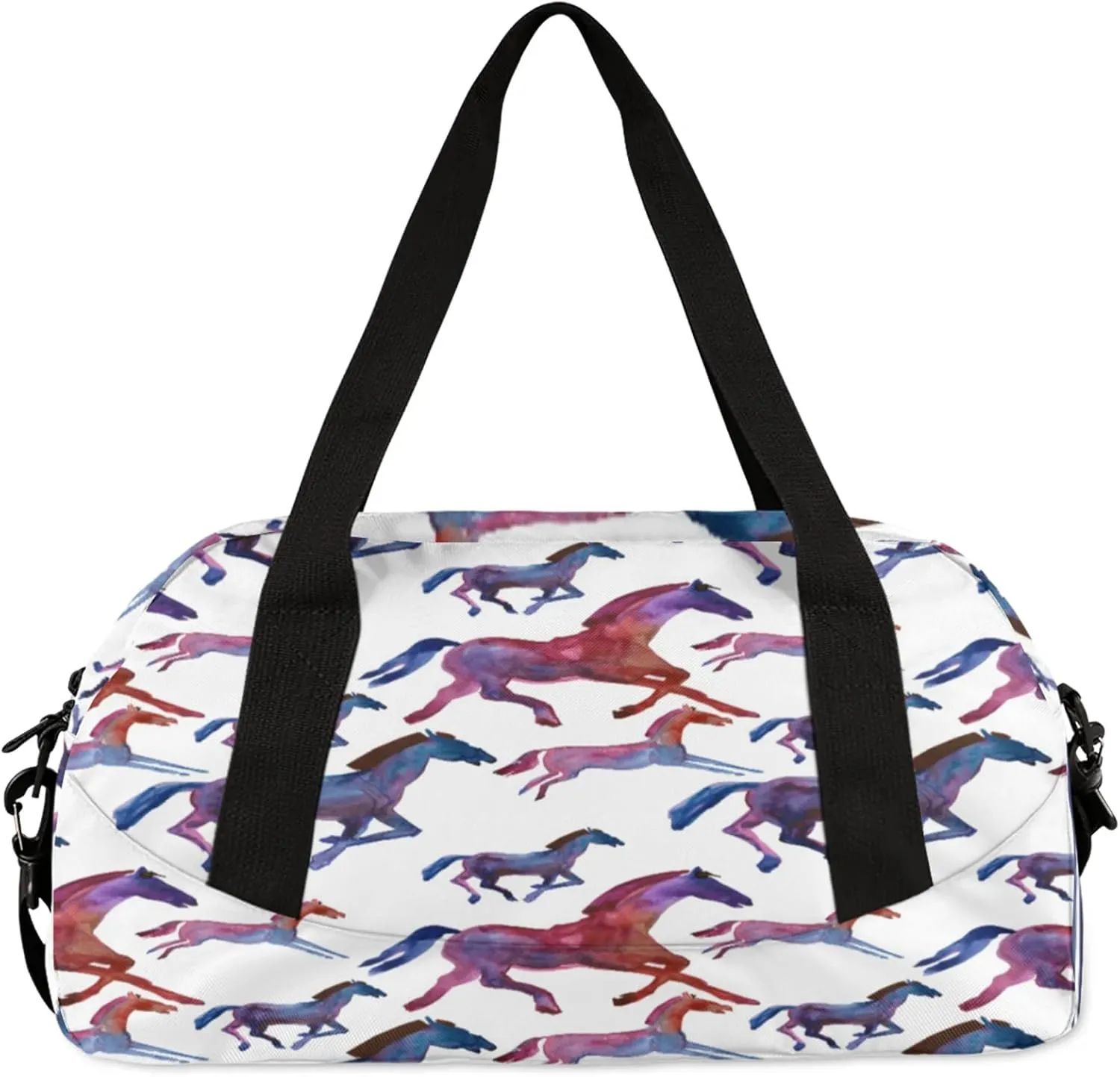 Watercolor Horse Kids Duffel Bag Lightweight Waterproof Sports Gym Bag with Front Zipper Pocket Foldable Weekender Overnight Bag for School Practice Gymnastic Ballet