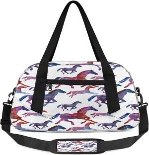 Watercolor Horse Kids Duffel Bag Lightweight Waterproof Sports Gym Bag with Front Zipper Pocket Foldable Weekender Overnight Bag for School Practice Gymnastic Ballet