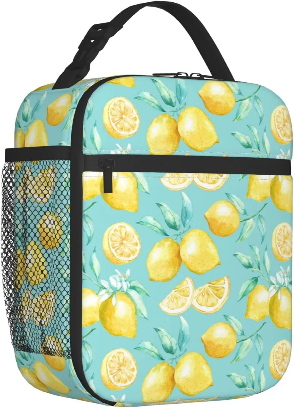 Watercolor Lemons Lunch Bag Insulated Portable Reusable Lunch Box With Zipper For Picnic Work Office Travel School
