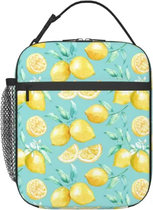 Watercolor Lemons Lunch Bag Insulated Portable Reusable Lunch Box With Zipper For Picnic Work Office Travel School