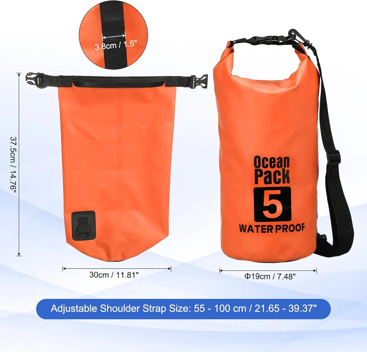 Waterproof Dry Bag, 5L Fit for Women Men Water Proof Bags Lightweight Dry Storage Floating Backpack with Whistle for Travel Backpacking Boating Kayaking Camping (Orange)