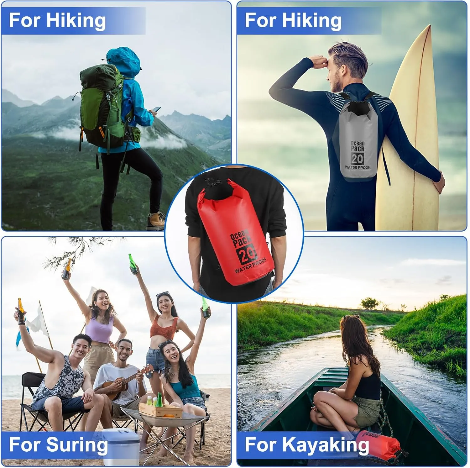 Waterproof Dry Bag, 5L Fit for Women Men Water Proof Bags Lightweight Dry Storage Floating Backpack with Whistle for Travel Backpacking Boating Kayaking Camping (Orange)