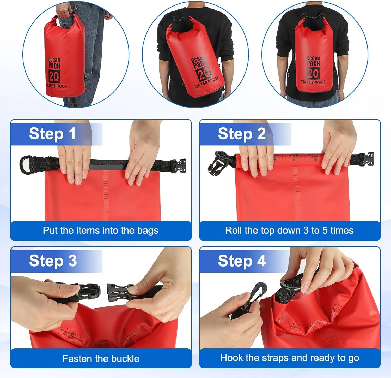 Waterproof Dry Bag, 5L Fit for Women Men Water Proof Bags Lightweight Dry Storage Floating Backpack with Whistle for Travel Backpacking Boating Kayaking Camping (Orange)