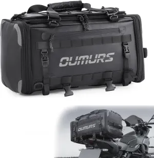 Waterproof Motorcycle tail Bag With Rain Cover,45-60L Expandable Large Capacity Motorcycle Luggage Bag Dual Use Backpack & Tail Bag Reflective All Weather/Trunk/Rack Bag with Sissy Bar Straps