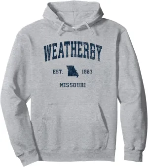 Weatherby Missouri MO Vintage Athletic Navy Sports Design Pullover Hoodie