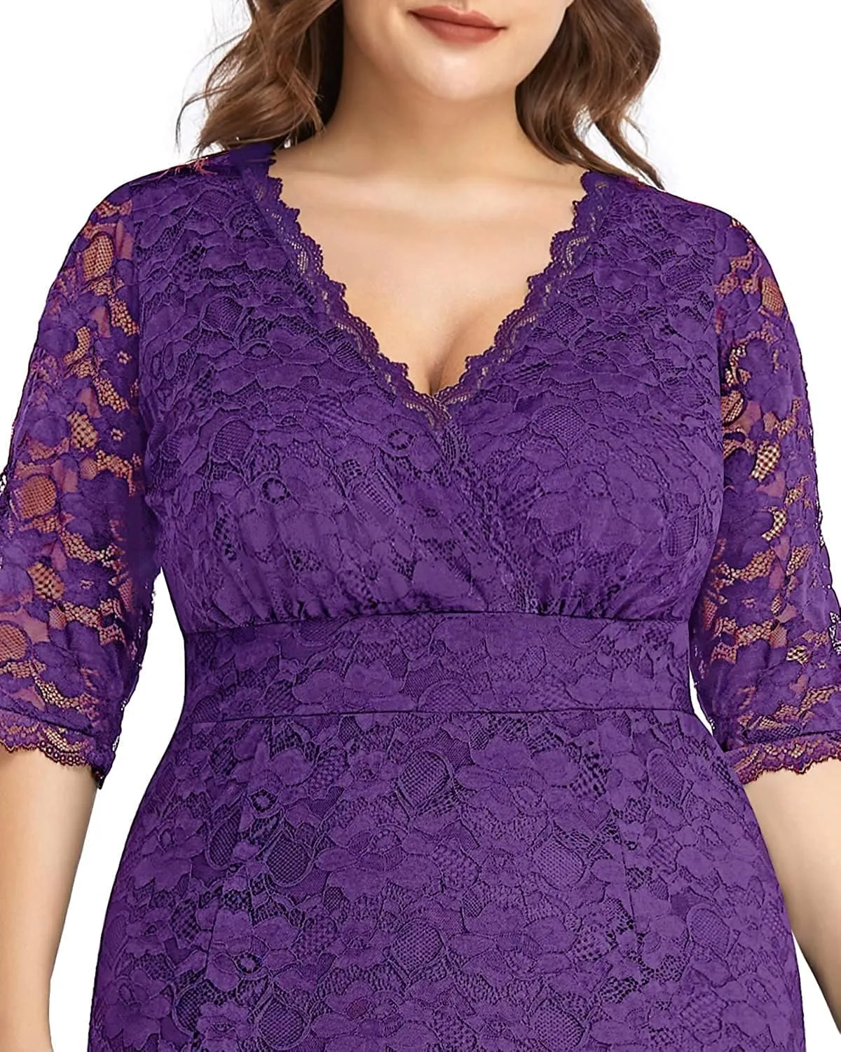 Wedding Dresses for Bride Plus Size - Mermaid Formal Evening Gown Wrap Neck Lace Dress