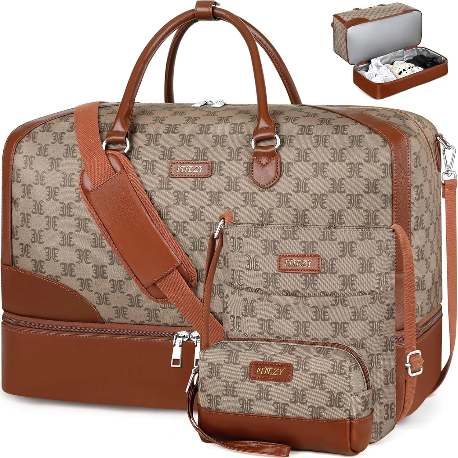 Weekender Bag for Women, Travel Duffel Bag Carry On Overnight Bag with Shoe Compartment Large Nylon Travel Weekend Tote Bag