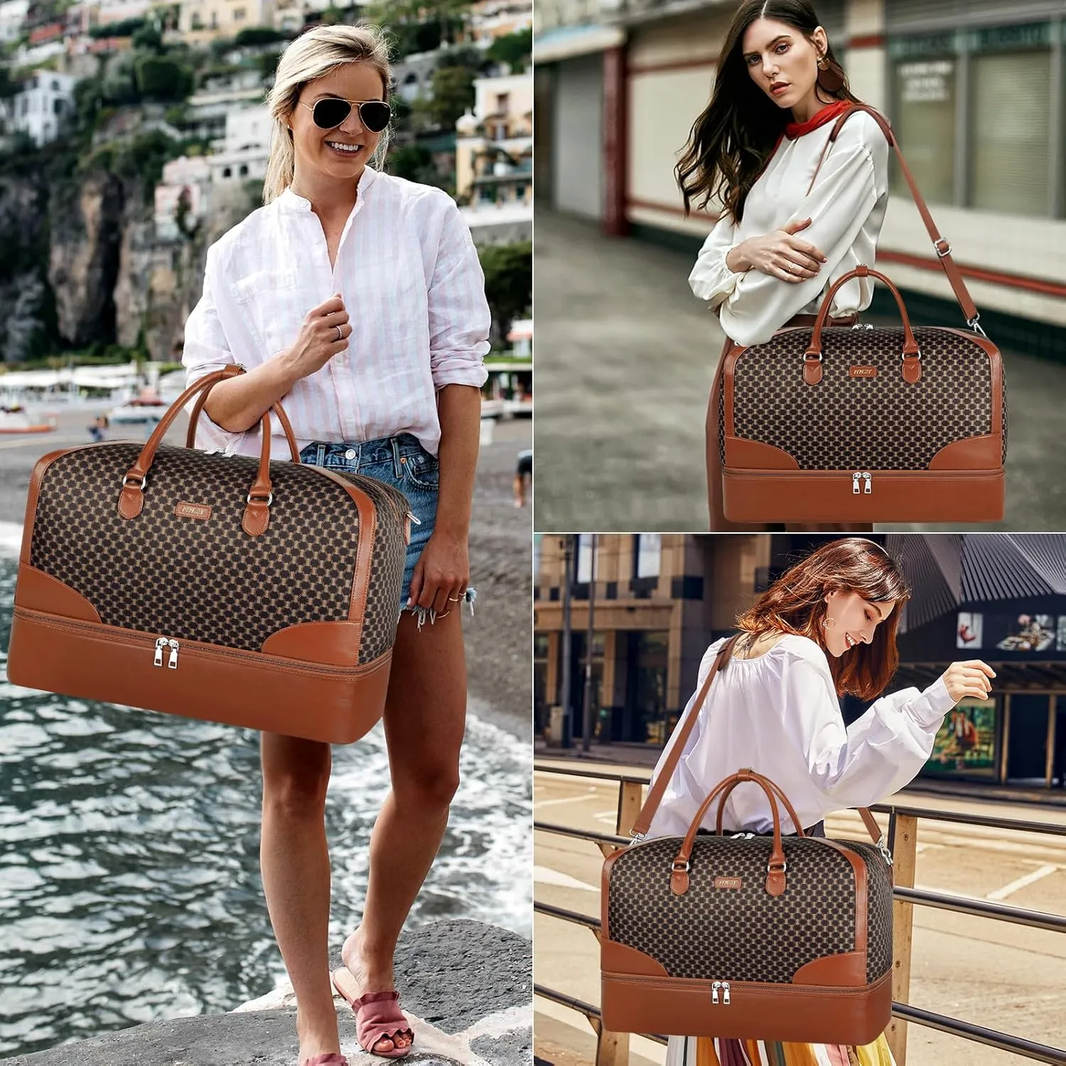 Weekender Bag for Women, Travel Duffel Bag Carry On Overnight Bag with Shoe Compartment Large Nylon Travel Weekend Tote Bag