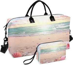 Weekender Bags for Women,Foldable Sandy Beach Travel Duffel Bag with Trolley Sleeve Travel Tote Gym Bag with Toiletry Bag