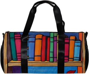 Weekender Travel Bag,Small Gym Bag,Cartoon Book Shelf,Gym Duffle Bag