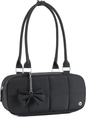 WESTBRONCO Puffer Shoulder Bag for Women Quilted Handbags, Puffy Cosmetic Makeup Bag Organizer with Cute Ornament